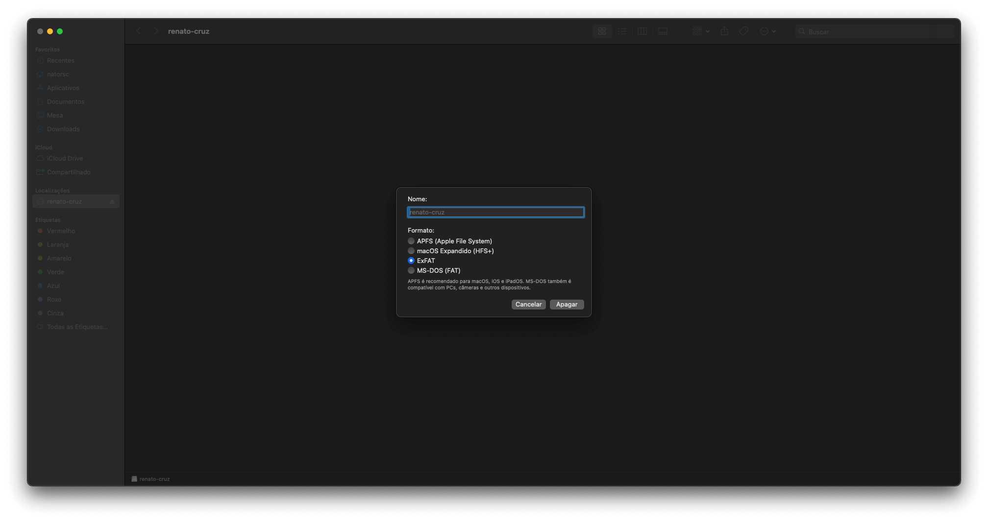 Finder formatando disco.